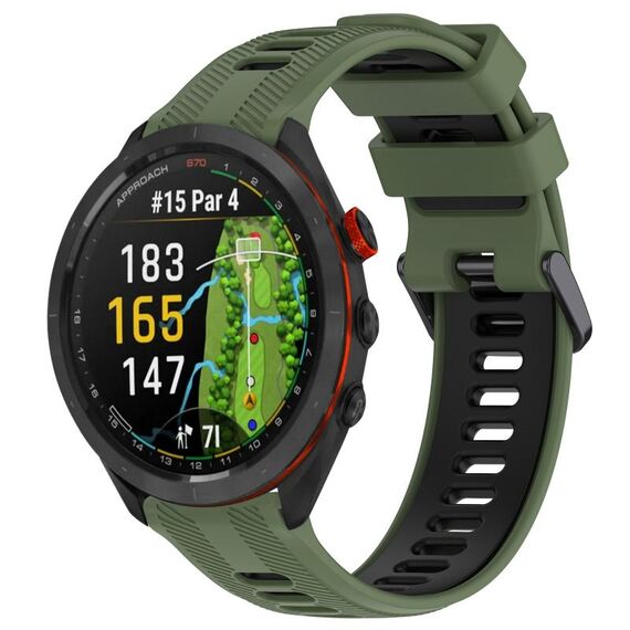 Per Garmin Approach S70 47mm Cinturino sportivo in silicone bicolore (verde militare + nero)