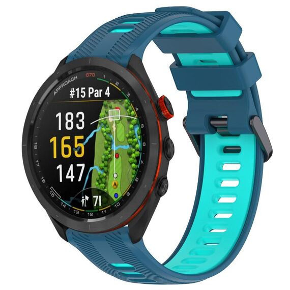 Per Garmin Approach S70 47mm Cinturino sportivo in silicone bicolore (blu + verde acqua)