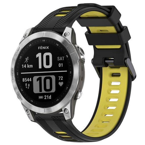 Per Garmin Fenix 7 Sports cinturino in silicone bicolore (nero + giallo)