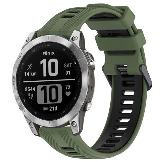 Per Garmin Fenix 7 Sports cinturino in silicone bicolore (verde militare + nero)