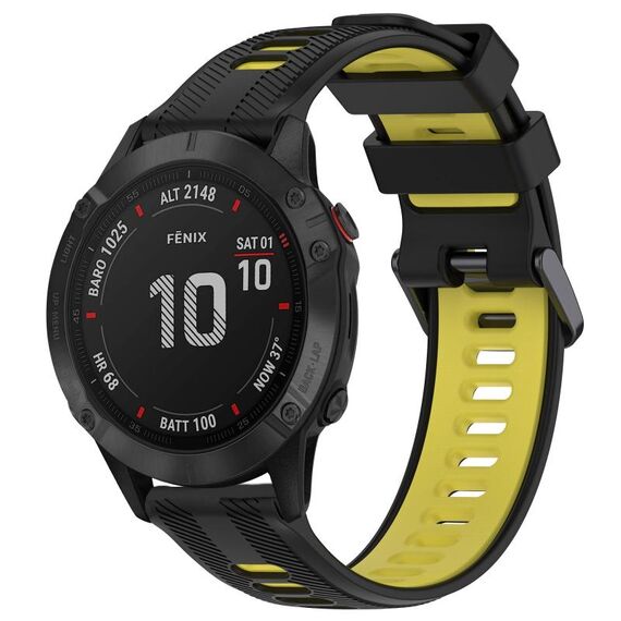 Per Garmin Fenix 6 Pro Sports cinturino in silicone bicolore (nero + giallo)