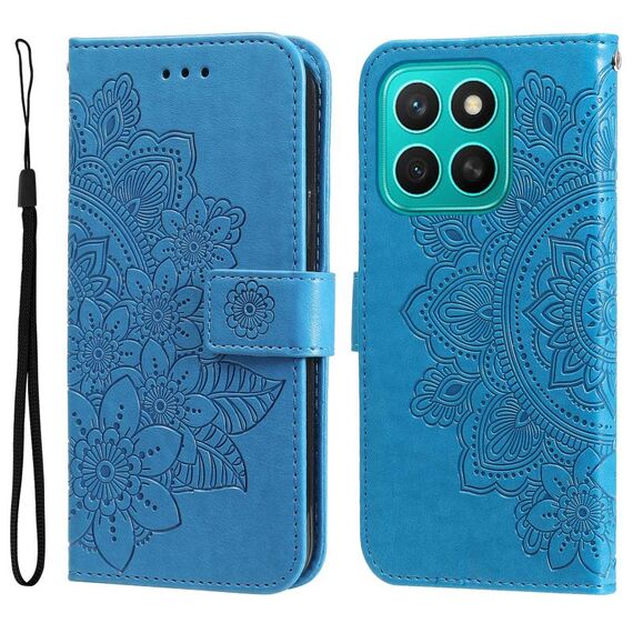 Per Honor X8c 4G Custodia in pelle con stampa a fiori a sette petali (blu)