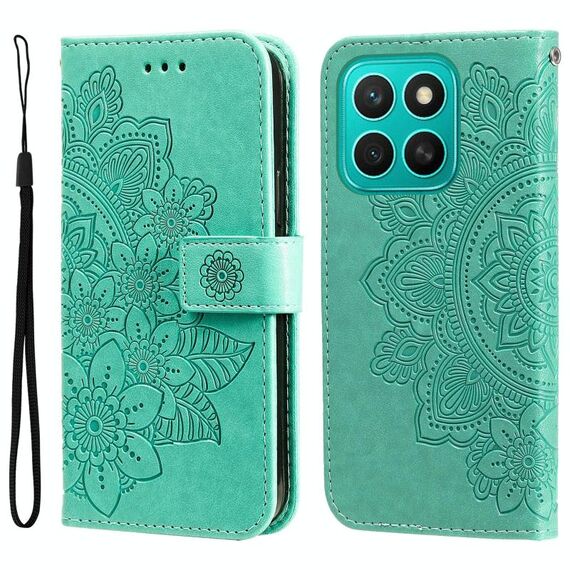 Per Honor X8c 4G Custodia in pelle con stampa a fiori a sette petali (verde)