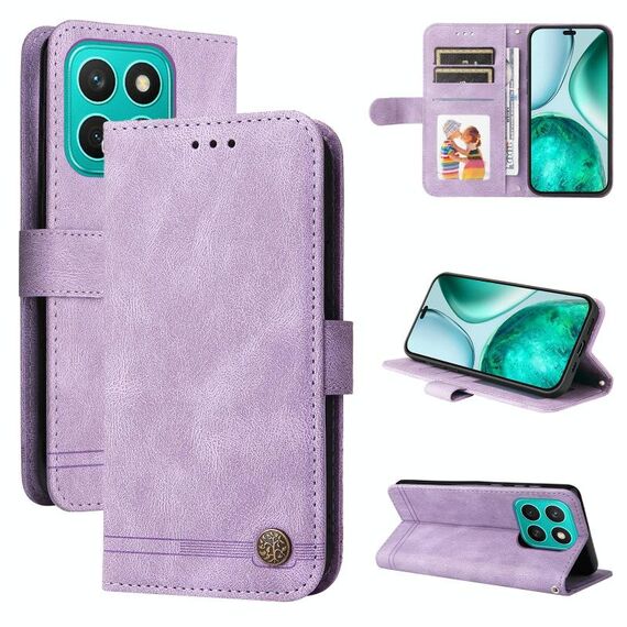Per Honor X8c 4G Custodia in pelle con bottoni in metallo e motivo albero della vita (viola)