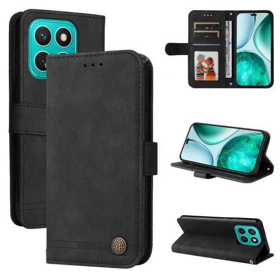 Custodia per telefono in pelle con bottone in metallo per Honor X8c 4G Skin Feel Life Tree (nero)