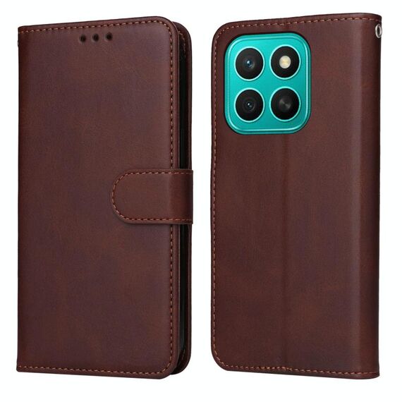 Custodia per telefono in pelle con texture di vitello classica per Honor X8c 4G (marrone)