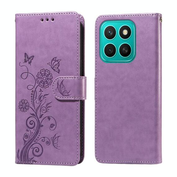 Per Honor X8c 4G Custodia in pelle con fiori di farfalla in rilievo (viola)