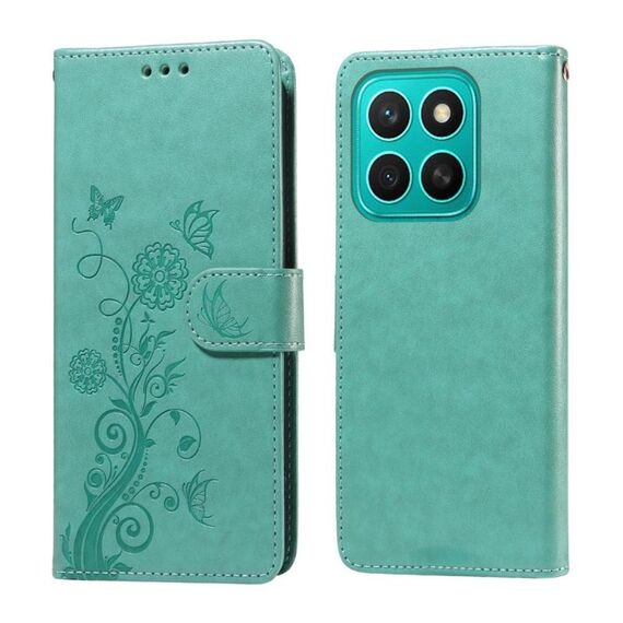 Per Honor X8c 4G Custodia in pelle con fiori di farfalla in rilievo (verde)