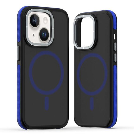 Per iPhone 15 Plus Custodia per telefono MagSafe Dual-Color Skin Feel (Nero Blu)
