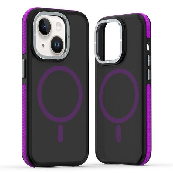 Per iPhone 15 Custodia per telefono MagSafe Dual-Color Skin Feel (nero viola)