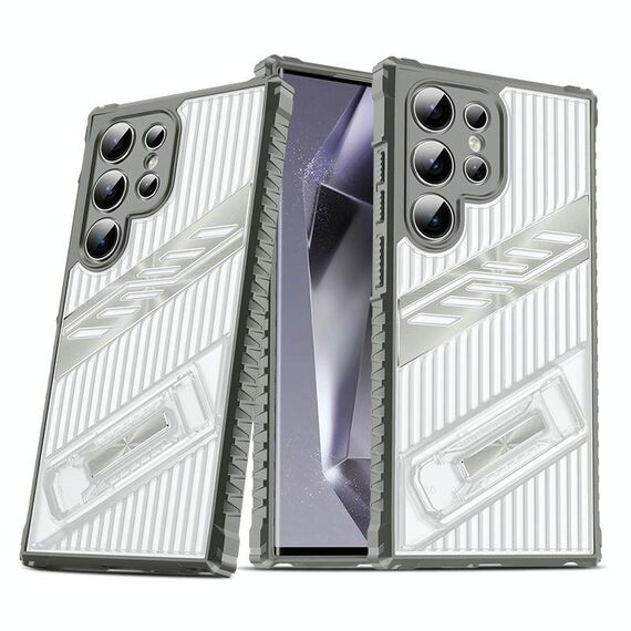 Per Samsung Galaxy S24 Ultra 5G Plating Holder PC Hybrid TPU Phone Case (grigio siderale)