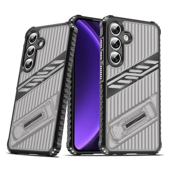 Per Samsung Galaxy S23 FE 5G Plating Holder PC Hybrid TPU Custodia per telefono (grigio nero)