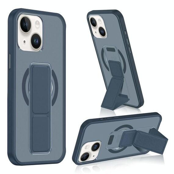 Per iPhone 15 Custodia per telefono con cinturino in pelle opaca MagSafe (blu scuro)