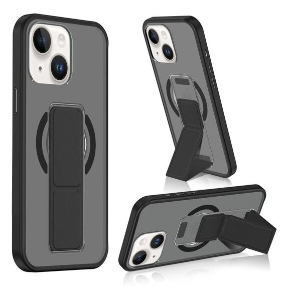 Per iPhone 15 Custodia per telefono con cinturino in pelle opaca MagSafe (nero)