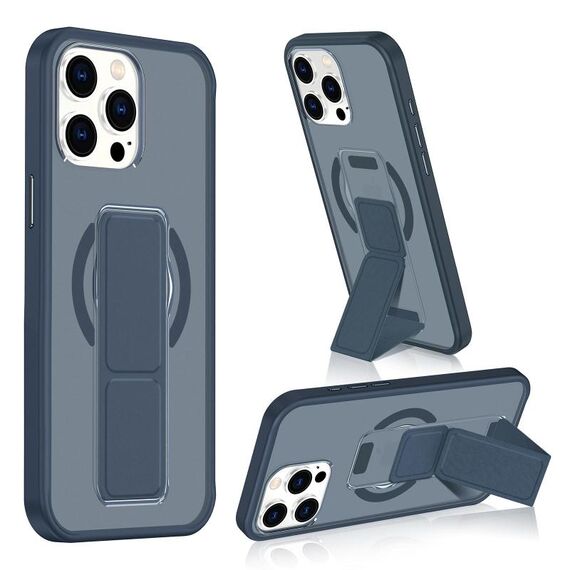 Per iPhone 15 Pro Max Custodia per telefono con cinturino in pelle opaca MagSafe (blu scuro)