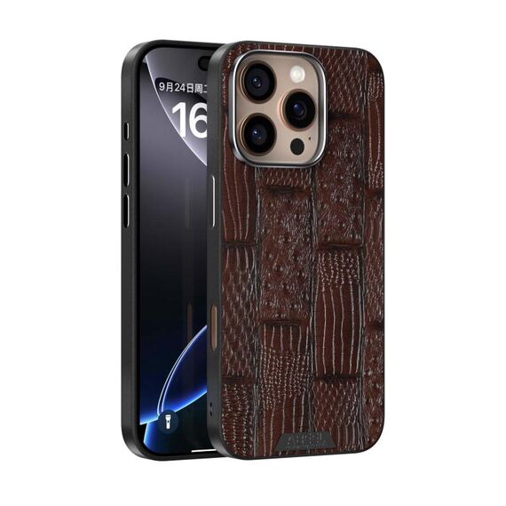 Per iPhone 16 Pro ABEEL Beast Pattern 6D Micro-Embossed MagSafe Custodia per telefono in vera pelle (marrone)