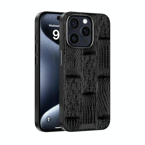 Per iPhone 15 Pro Max ABEEL Beast Pattern 6D Micro-Embossed MagSafe Custodia per telefono in vera pelle (nero)