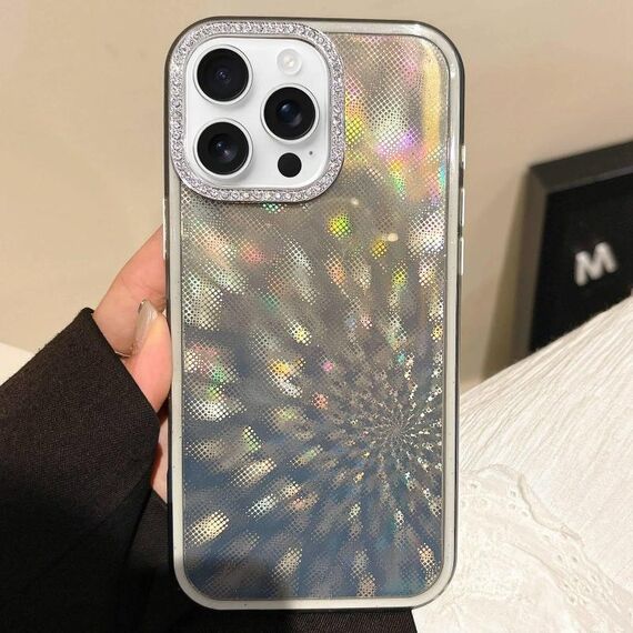 Per iPhone 15 Pro Max Diamond Lens Frame Glare Custodia per telefono in TPU ibrido per PC (nero)