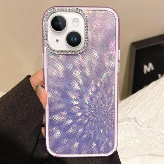 Per iPhone 15 Plus Diamond Lens Frame Glare PC Hybrid TPU Custodia per telefono (viola scuro)