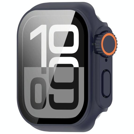 Per Apple Watch Series 9/8/7 45mm Passa a Ultra 49mm Pellicola temperata Cassa per orologio con pulsante integrato in PC (blu notte)