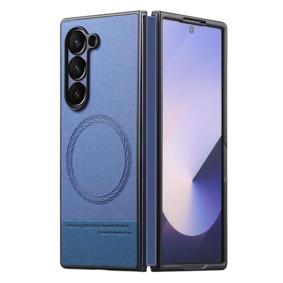 Per Samsung Galaxy Z Fold6 Twill Tessuto Pelle Pelle Custodia Posteriore Magnetica per Telefono (Blu)