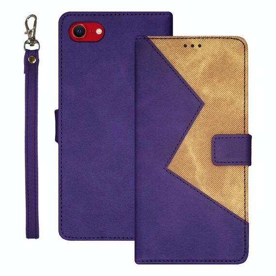 Per iPhone 16e idewei Custodia per telefono in pelle con cuciture bicolore (viola)