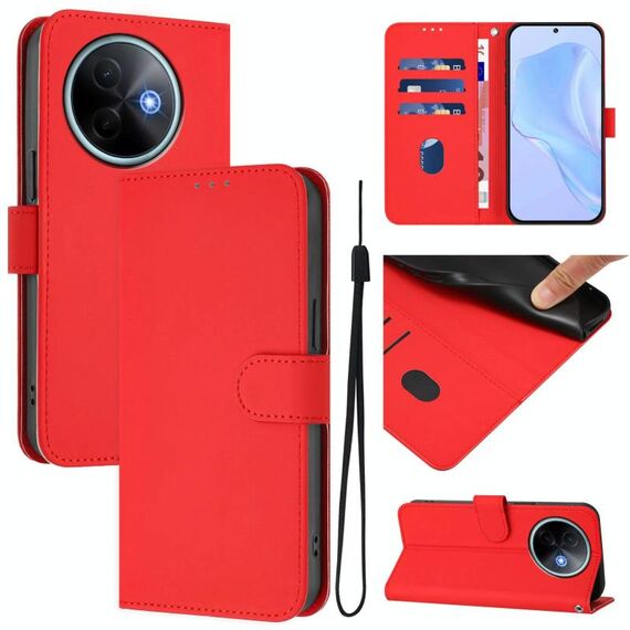 Per vivo Y39 5G Custodia per telefono in pelle tinta unita con cordino Global Skin Feel (rosso)