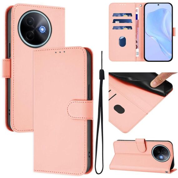 Per vivo Y39 5G Custodia per telefono in pelle tinta unita con cordino Global Skin Feel (rosa)