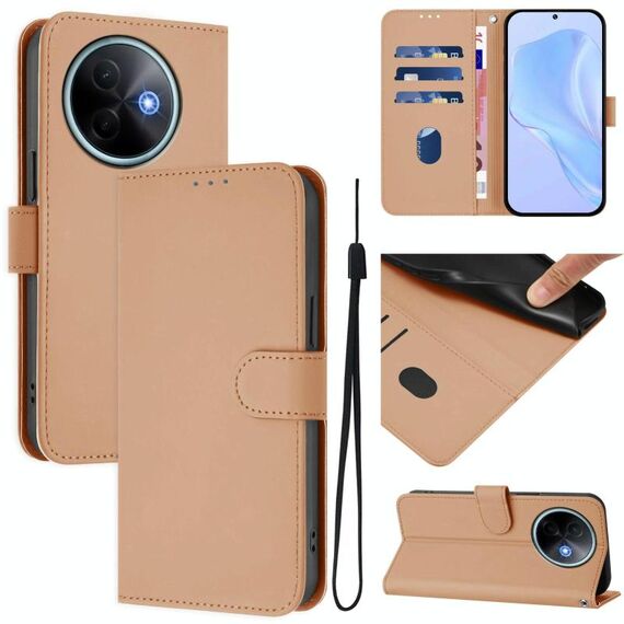 Per vivo Y39 5G Custodia per telefono in pelle tinta unita con cordino Global Skin Feel (nudo)