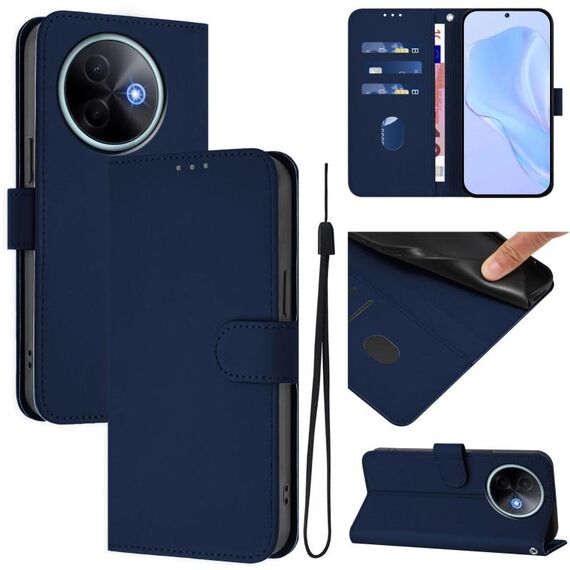 Per vivo Y39 5G Custodia per telefono in pelle tinta unita con cordino Global Skin Feel (blu navy)