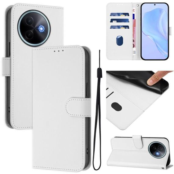 Per vivo Y39 5G Custodia per telefono in pelle tinta unita con cordino Global Skin Feel (bianco)