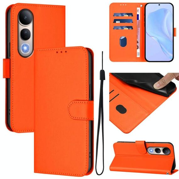 Per vivo V50 Lite 5G Custodia in pelle tinta unita con cordino (arancione)