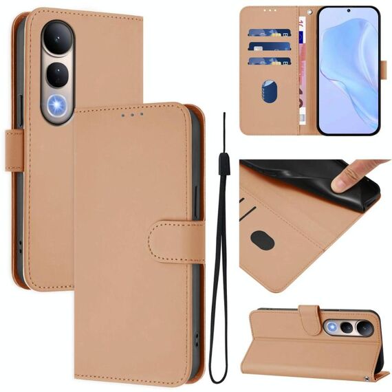 Per vivo V50 Lite 5G Custodia in pelle tinta unita con cordino (nudo)
