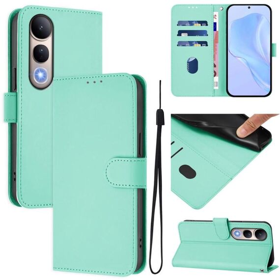 Per vivo V50 Lite 5G Custodia in pelle tinta unita con cordino (verde menta)