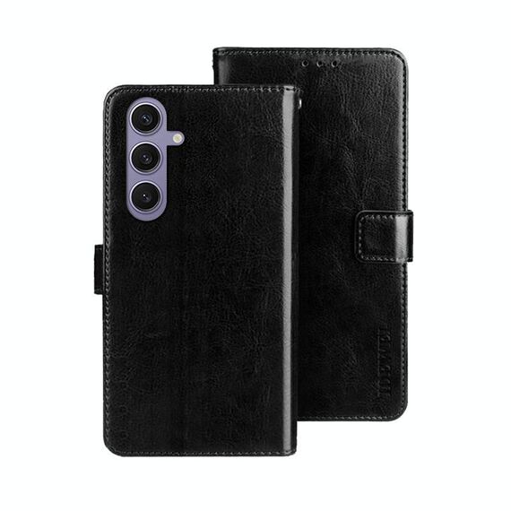 Per Samsung Galaxy S25+ 5G idewei Custodia per telefono in pelle con texture Crazy Horse (nera)