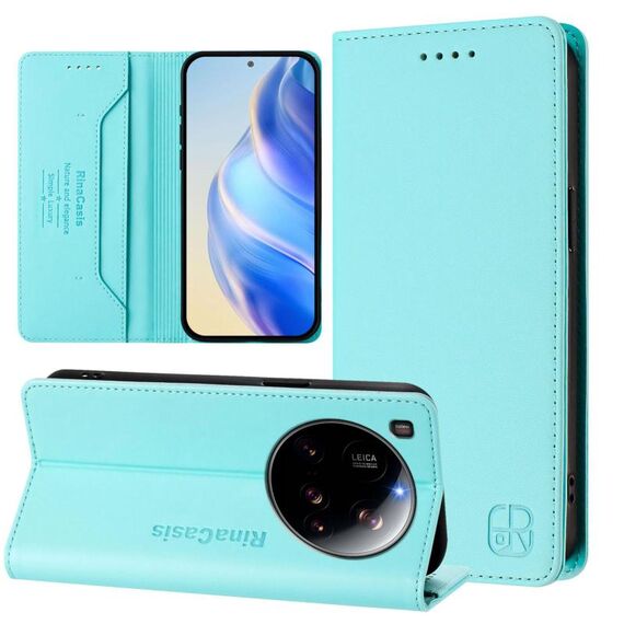 Per Xiaomi 15 Ultra RC01 Custodia per telefono in pelle RFID con ventosa magnetica a doppia piega (verde menta)
