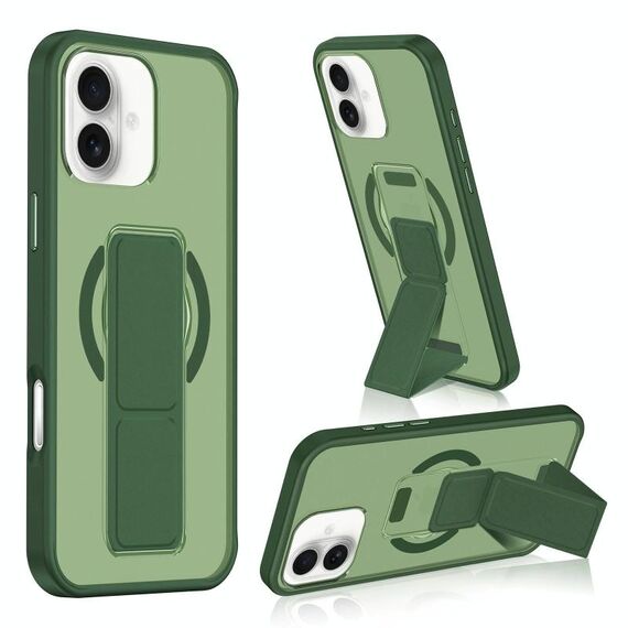 Per iPhone 16 Custodia per telefono con cinturino in pelle opaca MagSafe (verde scuro)