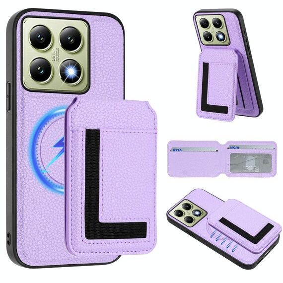 Per Xiaomi 14T CX01 Custodia per telefono con porta carte magnetico Magsafe staccabile (viola chiaro)