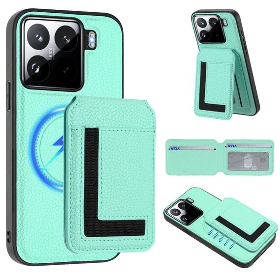 Per Xiaomi 15 CX01 Custodia per telefono con porta carte magnetico Magsafe staccabile (verde menta)