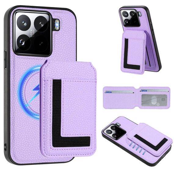 Per Xiaomi 15 CX01 Custodia per telefono con porta carte magnetico Magsafe staccabile (viola chiaro)