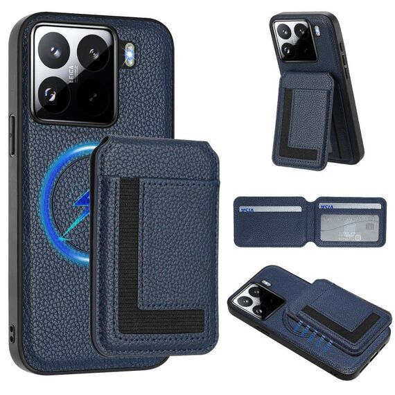 Per Xiaomi 15 CX01 Custodia per telefono con porta carte magnetico Magsafe staccabile (blu scuro)