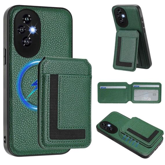 Per Honor 200 Pro CX01 Custodia per telefono con porta carte magnetico Magsafe staccabile (verde pavone)