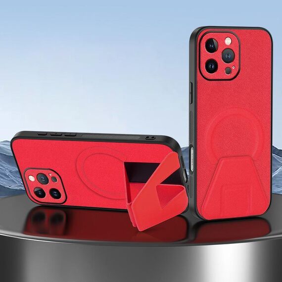 Per iPhone 15 Pro Max Custodia per telefono integrata con supporto invisibile magnetico MagSafe con texture in pelle di pecora (rosso)