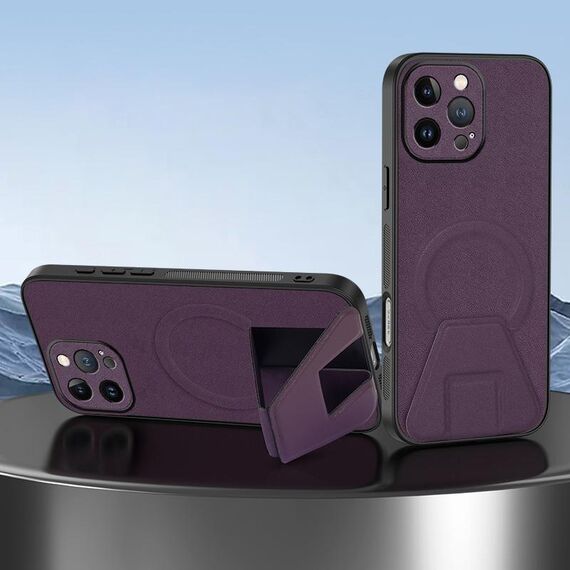 Per iPhone 15 Pro Max Custodia per telefono integrata con supporto magnetico invisibile MagSafe con texture in pelle di pecora (viola)