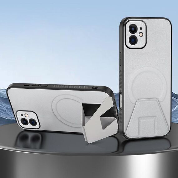 Per iPhone 12 Custodia per telefono integrata con supporto invisibile magnetico MagSafe con texture in pelle di pecora (bianca)