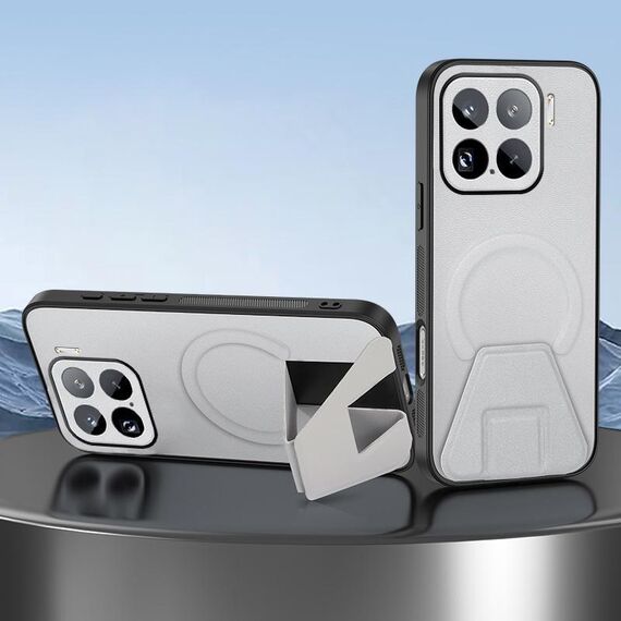 Per Xiaomi 15 Custodia per telefono integrata con supporto invisibile magnetico MagSafe con texture in pelle di pecora (bianca)