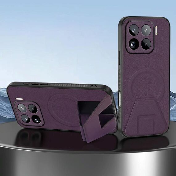 Per Xiaomi 15 Pro Custodia per telefono integrata con supporto invisibile magnetico MagSafe in pelle di pecora (viola)