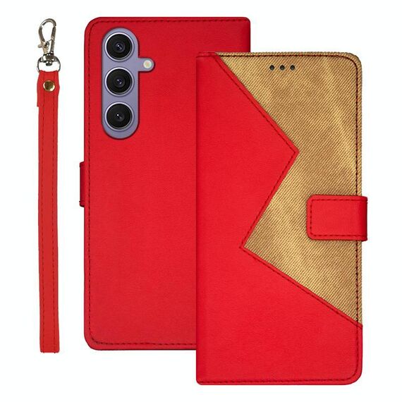 Per Samsung Galaxy S25+ 5G idewei Custodia per telefono in pelle con cuciture bicolore (rosso)