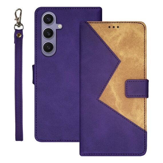 Per Samsung Galaxy S25+ 5G idewei Custodia per telefono in pelle con cuciture bicolore (viola)
