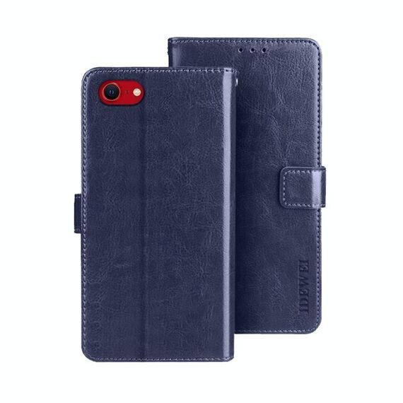 Per iPhone 16e idewei Crazy Horse Texture Custodia in pelle per telefono (blu)
